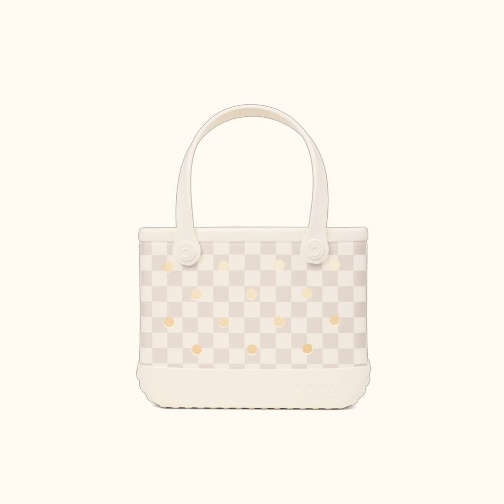Bitty Bogg Bag Checkered Coconut/Mushroom Travel Friendly Beach Organizer Tip Resistant Lightweight with Extra Storage Compartments for Lake Adventures Travel Organizer Vacation Essentials for Women