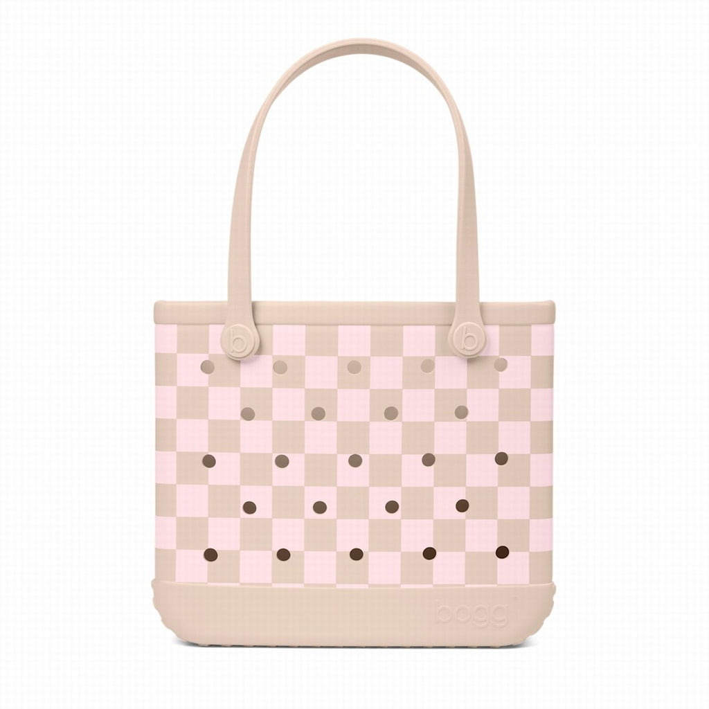 Baby Bogg Bag Checkered Linen/ Pink Marshmallow Heavy Duty Rubber Beach Bag Washable Washable with Easy Clean Surface for Water Sports Travel Organizer Vacation Essentials for Women