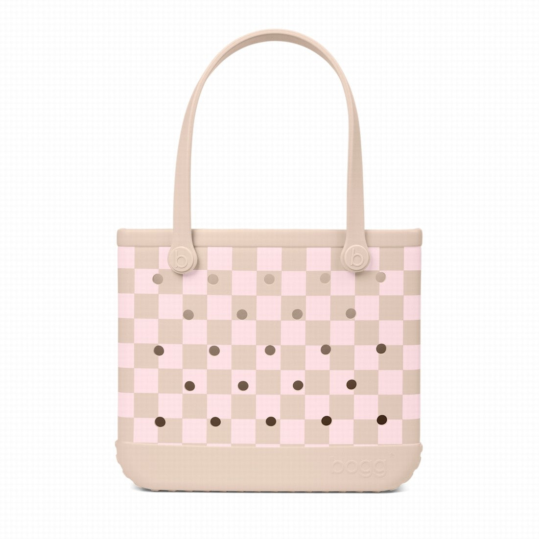 Baby Bogg Bag Checkered Linen/ Pink Marshmallow Heavy Duty Rubber Beach Bag Washable Washable with Easy Clean Surface for Water Sports Travel Organizer Vacation Essentials for Women