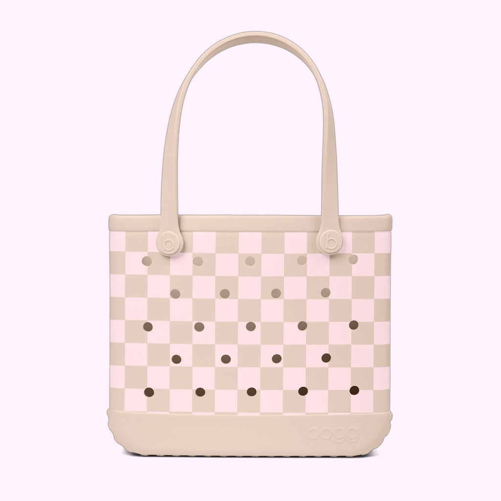 Baby Bogg Bag Checkered Linen/ Pink Marshmallow Holiday Resort Carryall Heavy Duty Travel Friendly Non Slip Bottom Design for Cruise Travel