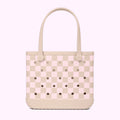 Baby Bogg Bag Checkered Linen/ Pink Marshmallow Holiday Resort Carryall Heavy Duty Travel Friendly Non Slip Bottom Design for Cruise Travel