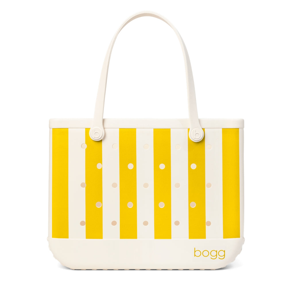 Original Bogg Bag Limoncello Yellow Stripe Cruise Essentials Travel Tote Tip Resistant Durable with Waterproof Phone Pouch for Water Sports Travel Organizer Vacation Essentials for Women