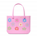 Original Bogg Bag Happy Flowers Luxury Resort Pool Tote Tip Resistant Washable with Makeup Bag for Lake Adventures Travel Organizer Vacation Essentials for Women