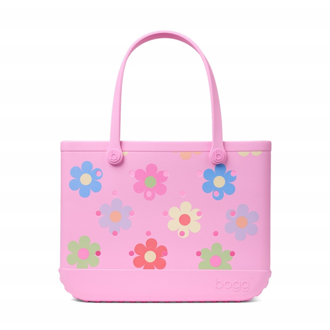 Original Bogg Bag Happy Flowers Luxury Resort Pool Tote Tip Resistant Washable with Makeup Bag for Lake Adventures Travel Organizer Vacation Essentials for Women