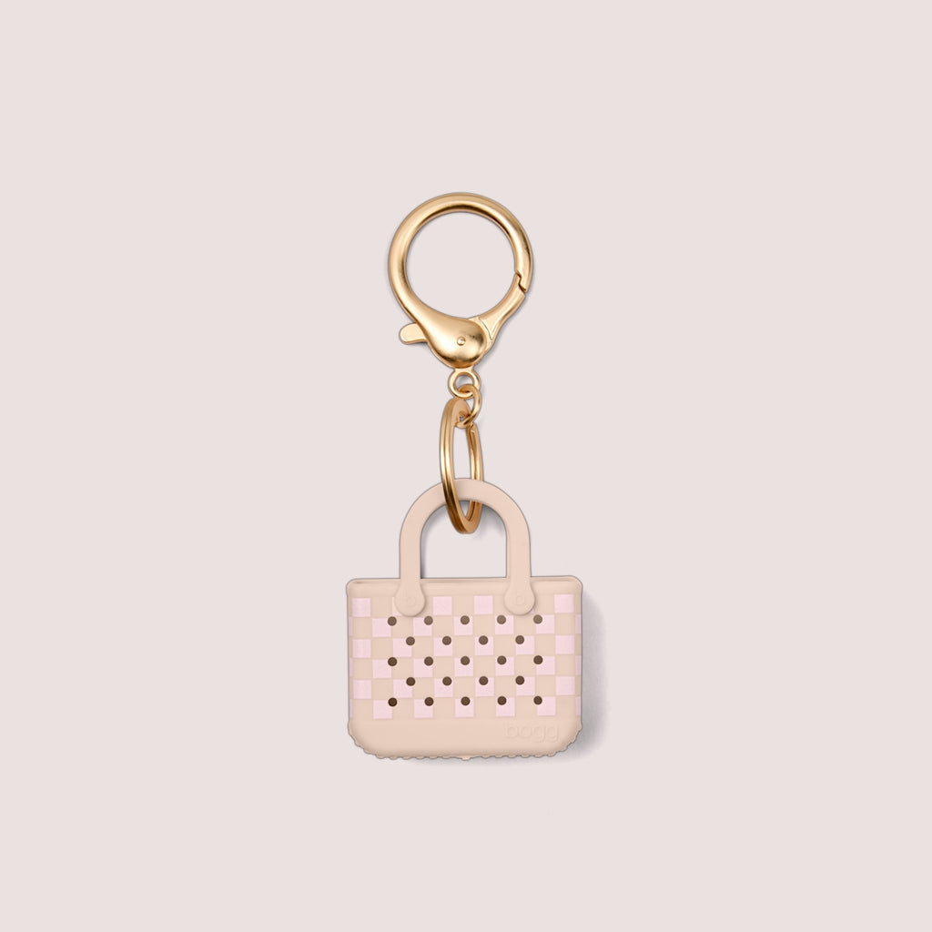 Tiny Tote Keychain Checkered Linen/ Pink Marshmallow Weekend Getaway Beach Bag Durable Durable with Waterproof Phone Pouch for Resort Holidays Travel Organizer Vacation Essentials for Women
