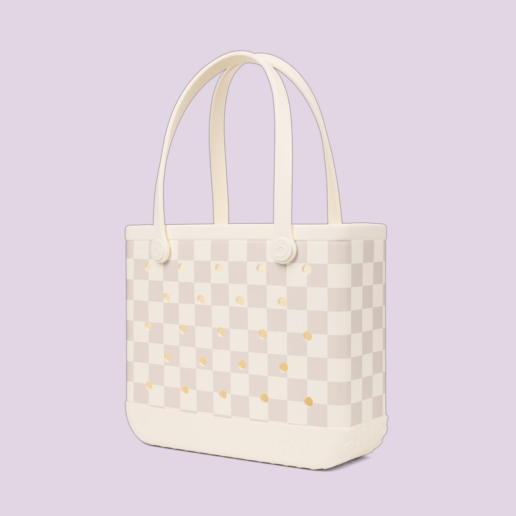 Baby Bogg Bag Checkered Coconut/Mushroom Travel Ready Pool Tote Modern Tip Resistant Extra Wide Opening for Family Trips