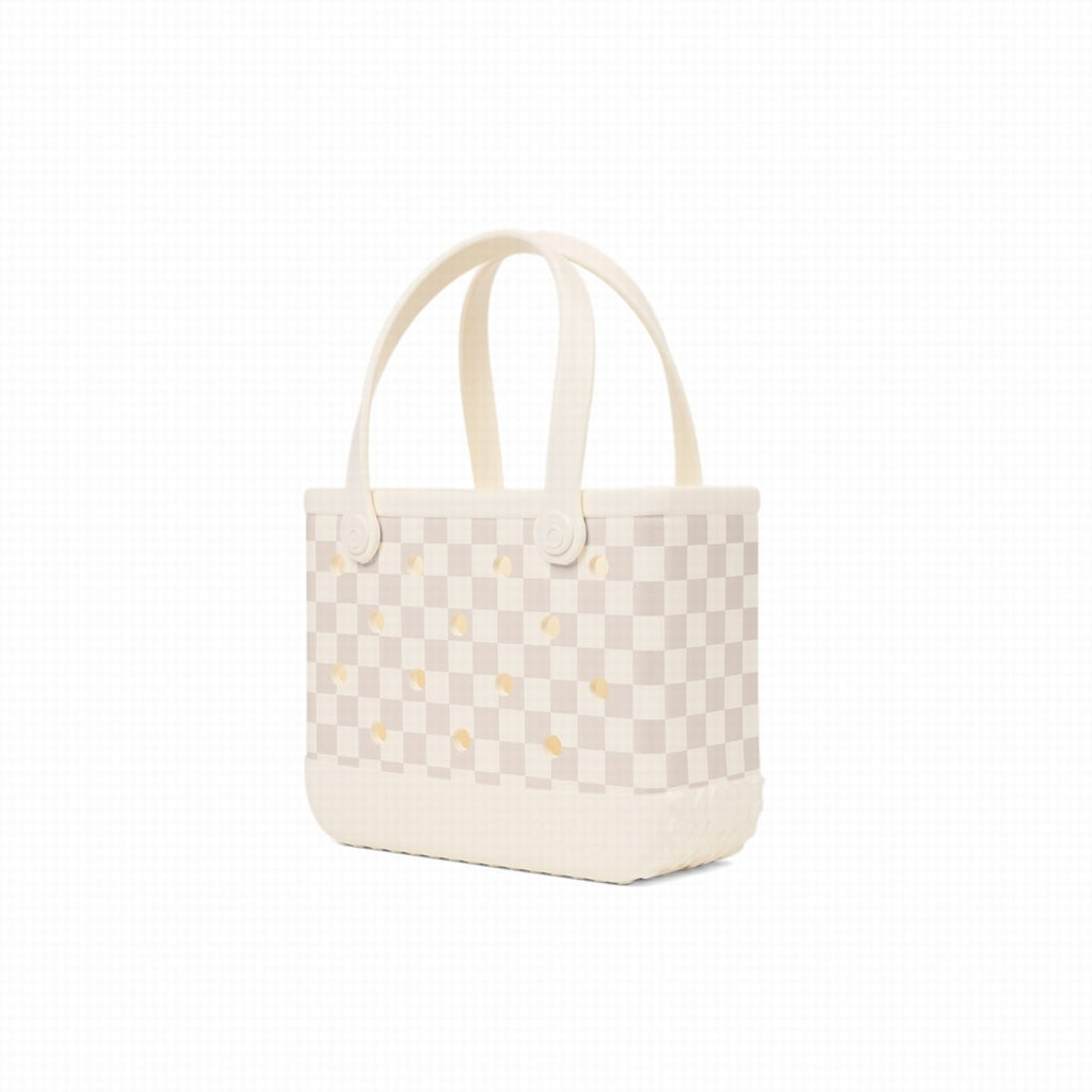 Bitty Bogg Bag Checkered Coconut/Mushroom Travel Friendly Beach Organizer Tip Resistant Lightweight with Extra Storage Compartments for Lake Adventures Travel Organizer Vacation Essentials for Women