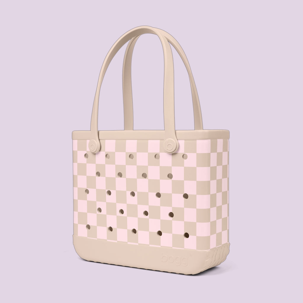Baby Bogg Bag Checkered Linen/ Pink Marshmallow Holiday Resort Carryall Heavy Duty Travel Friendly Non Slip Bottom Design for Cruise Travel