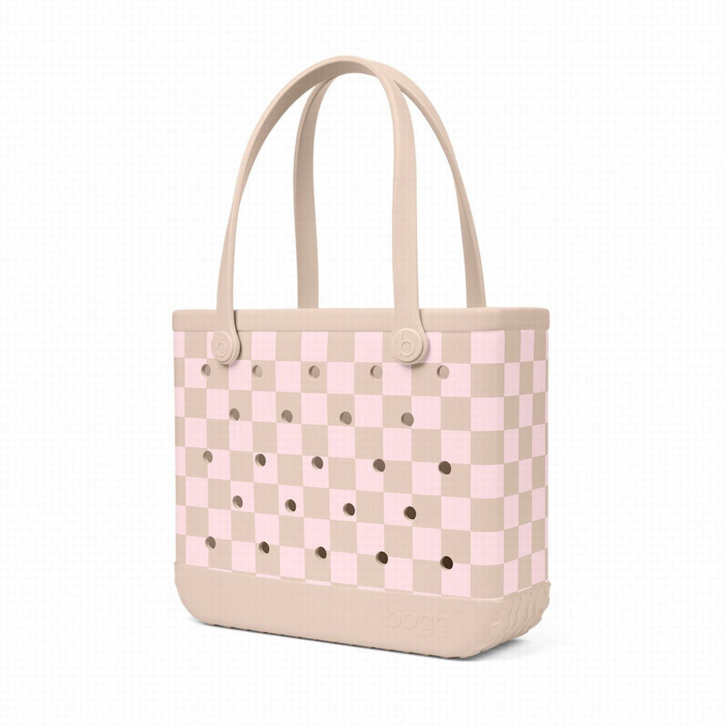 Baby Bogg Bag Checkered Linen/ Pink Marshmallow Heavy Duty Rubber Beach Bag Washable Washable with Easy Clean Surface for Water Sports Travel Organizer Vacation Essentials for Women