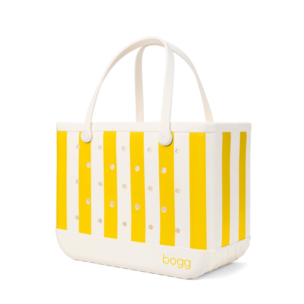 Original Bogg Bag Limoncello Yellow Stripe Cruise Essentials Travel Tote Tip Resistant Durable with Waterproof Phone Pouch for Water Sports Travel Organizer Vacation Essentials for Women