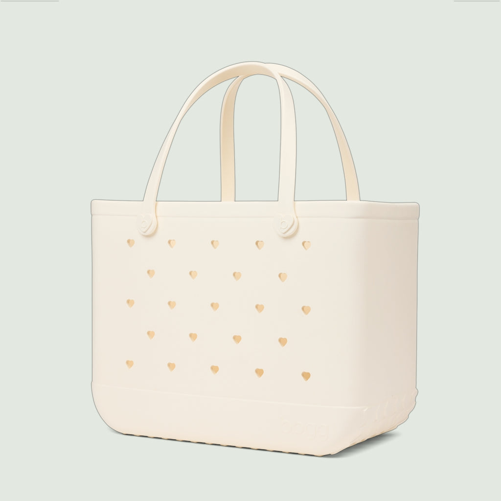 Original Bogg Bag Cut Out Heart Coconut Holiday Resort Carryall Flexible Oversized Deep Storage Interior for Weekend Travel