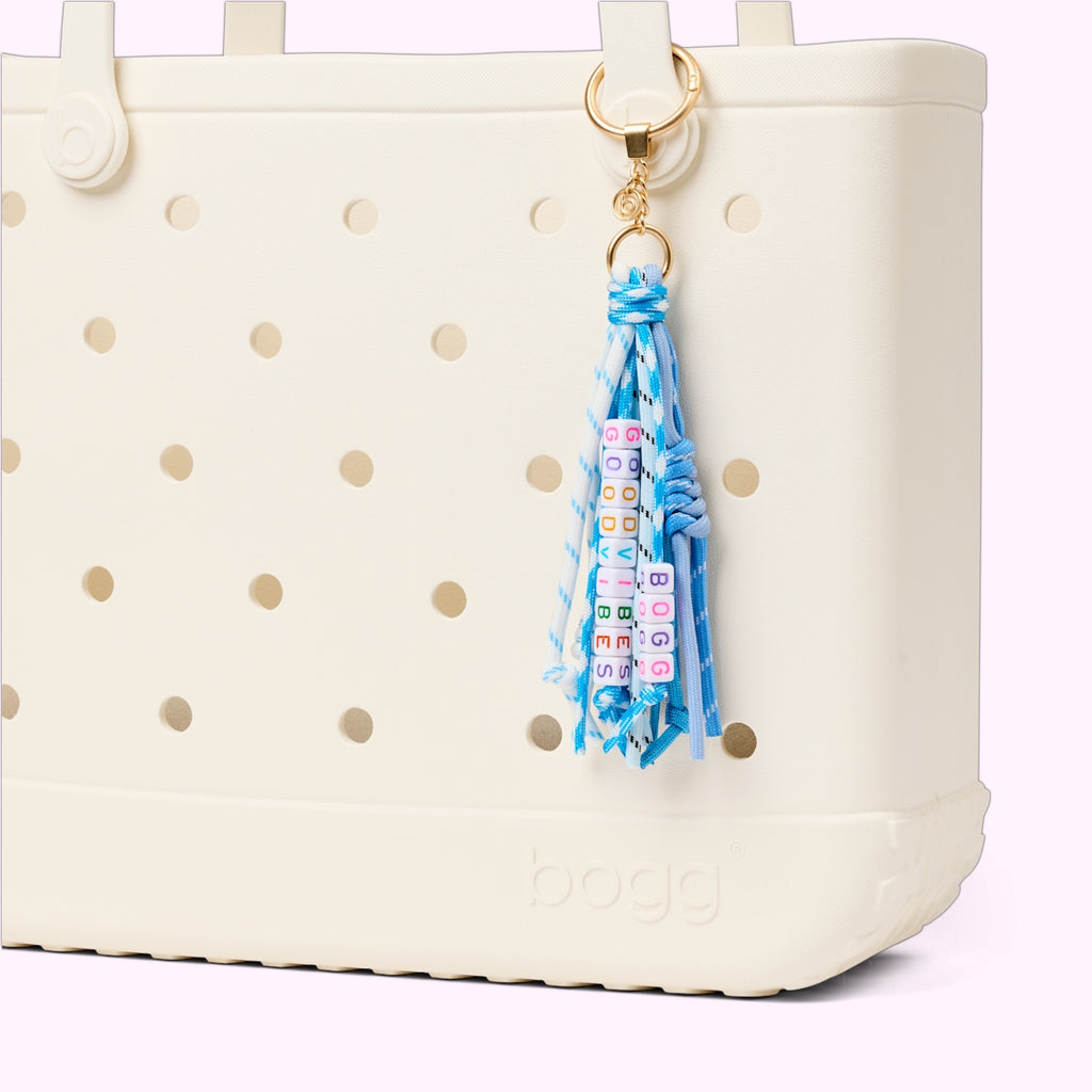 Bogg'd & Charmed Good Vibes Tassel Boat Trip Waterproof Tote Sandproof Washable with Waterproof Phone Pouch for Outdoor Adventures Travel Organizer Vacation Essentials for Women