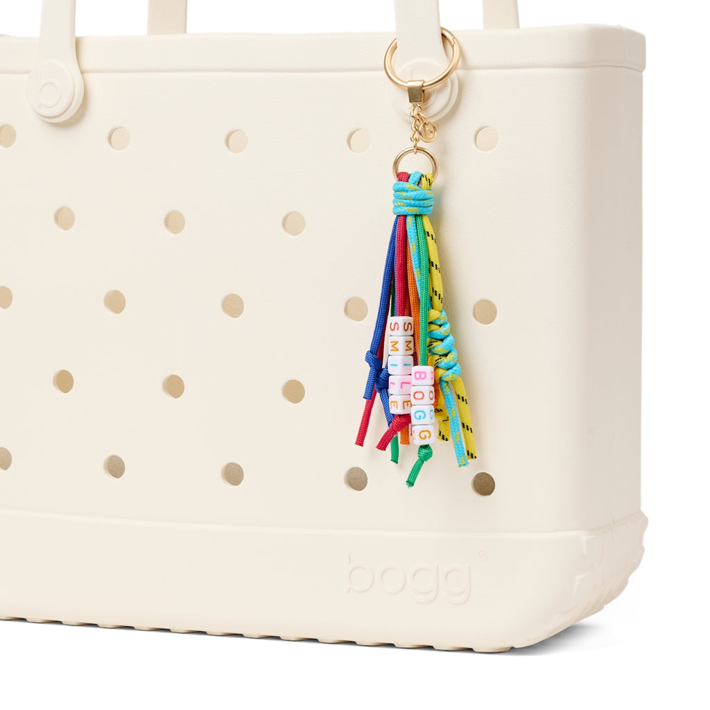 Bogg'd & Charmed Smile Tassel Tropical Resort Beach Bag Functional Washable Deep Storage Interior for Outdoor Sports