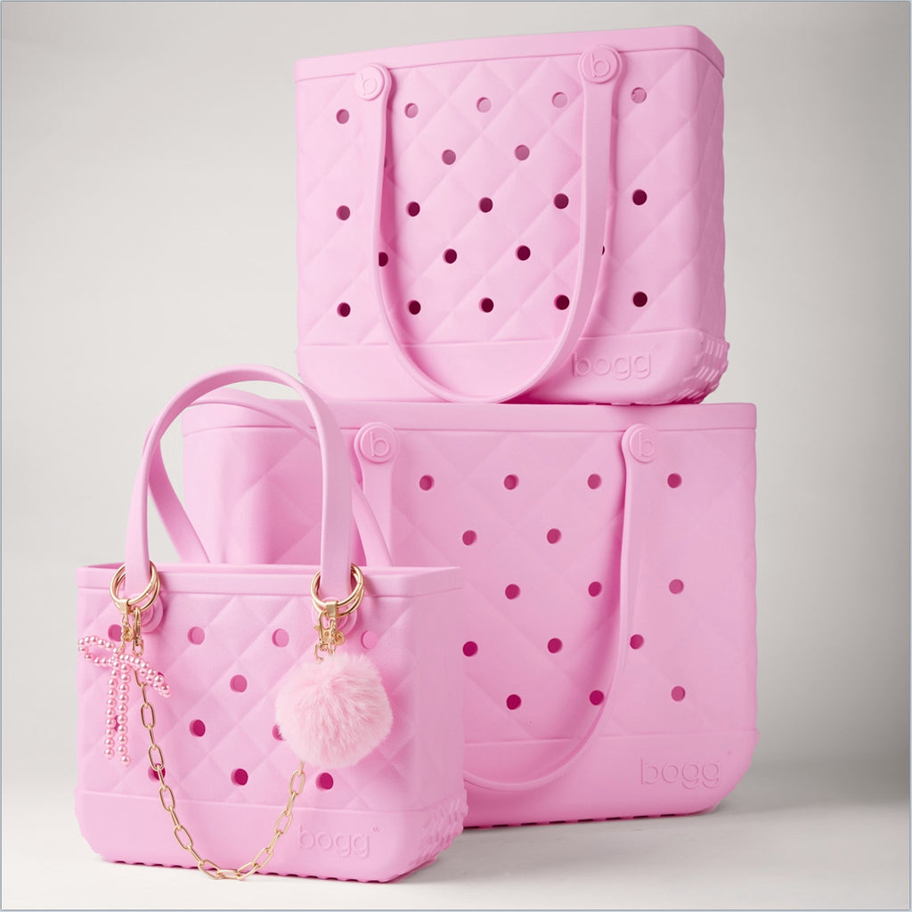 Bogg'd & Charmed Pink Taffy Pouf Vacation Essentials Beach Organizer Waterproof Easy Clean with Adjustable Shoulder Strap for Boat Trips Travel Organizer Vacation Essentials for Women