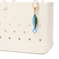 Bogg'd & Charmed Beaded Fish Blue/Green Weekend Getaway Beach Bag Oversized Large Capacity with Makeup Bag for Yacht Excursions Travel Organizer Vacation Essentials for Women