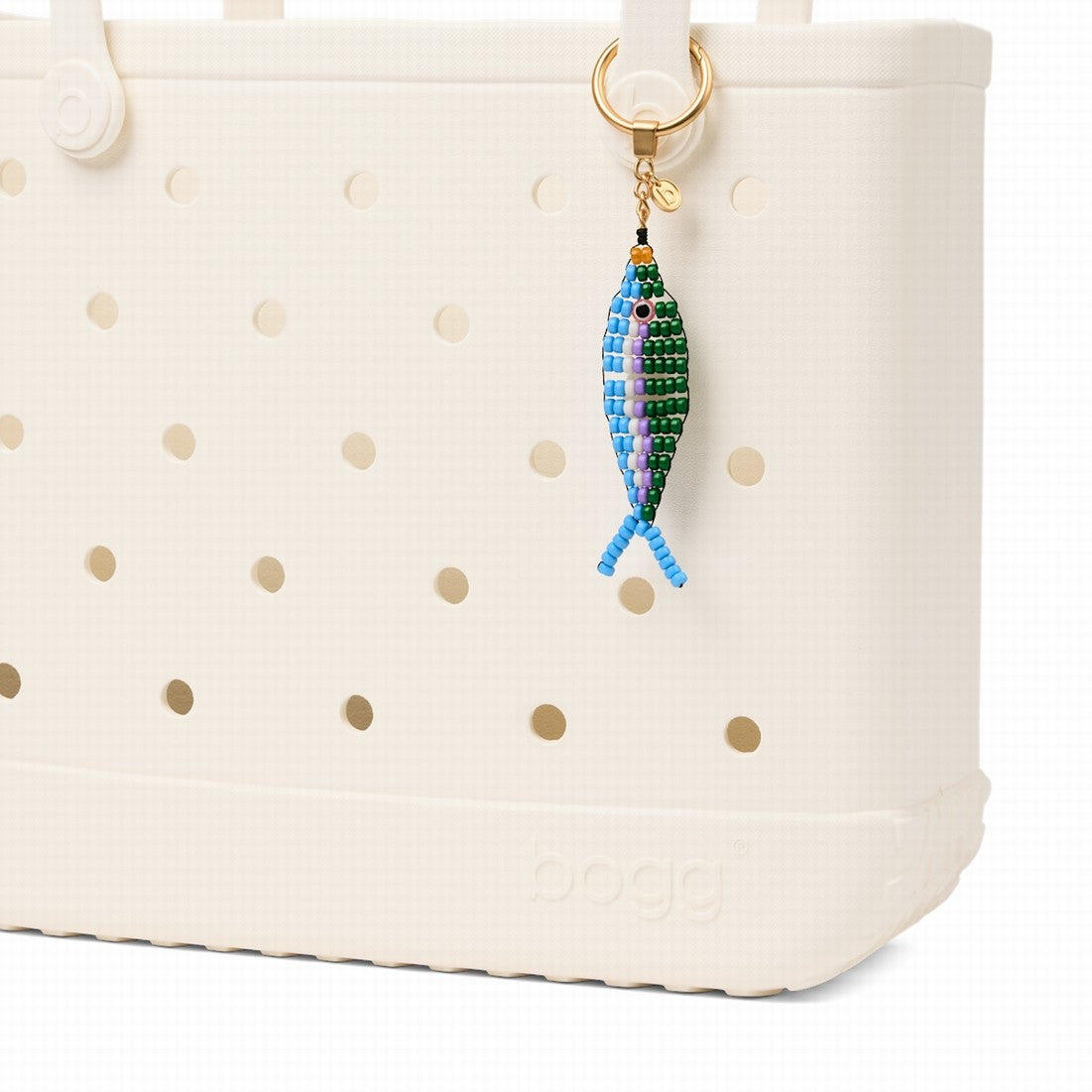 Bogg'd & Charmed Beaded Fish Blue/Green Waterproof EVA Beach Tote Bag Travel Friendly Lightweight with Travel Accessory Pouch for Camping Trips Travel Organizer Vacation Essentials for Women