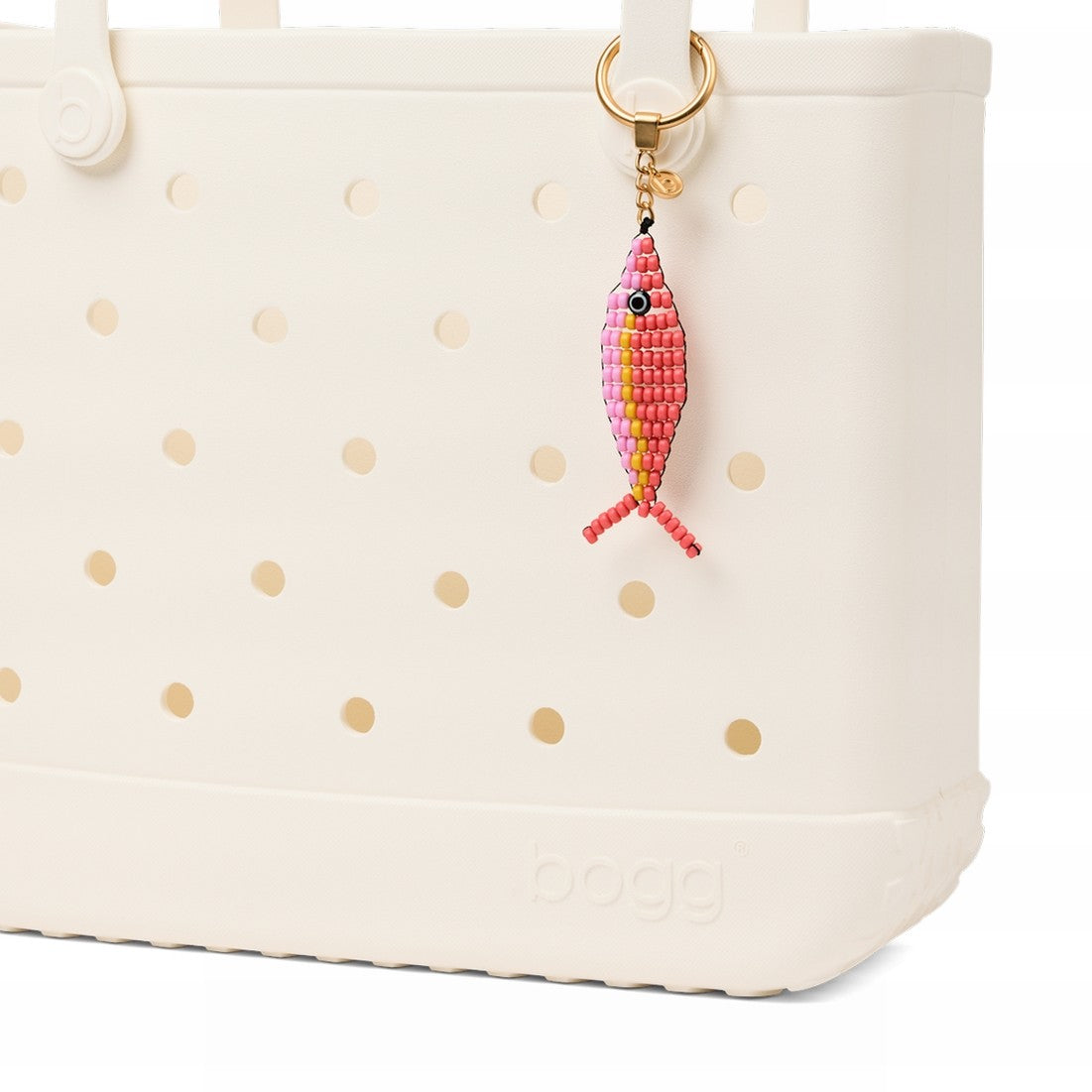 Bogg'd & Charmed Beaded Fish Coral/Pink Taffy Waterproof EVA Beach Tote Bag Tip Resistant Lightweight with Spacious Interior for Beach Vacation Travel Organizer Vacation Essentials for Women
