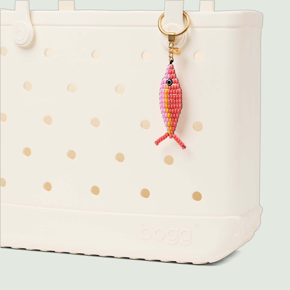 Bogg'd & Charmed Beaded Fish Coral/Pink Taffy Outdoor Adventure Pool Tote Large Capacity Washable with Reinforced Handles for Pool Days Travel Organizer Vacation Essentials for Women