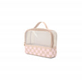 Boggs N' Ends Checkered Linen/ Pink Marshmallow Summer Beach Accessories Bag Large Capacity Lightweight with Waterproof Phone Pouch for Weekend Getaways Travel Organizer Vacation Essentials for Women